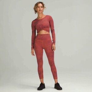 LULULEMON WUNDER TRAIN HIGH RISE TIGHT 25" CRACKLE GLAZE ORANGE LARKSPUR SIZE 8